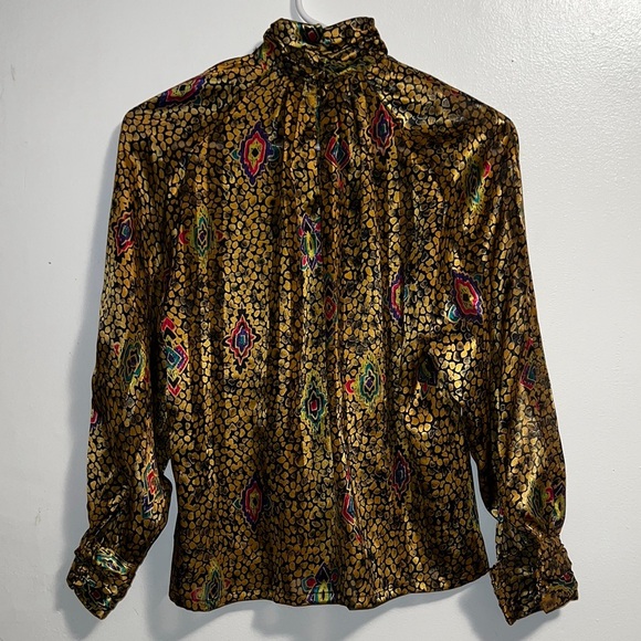 Vintage Nicole Blakes Petites Gold Turtle Neck Blouse - Picture 5 of 16